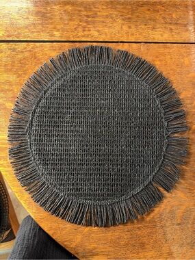 Black Woven Fringe Round Placemat 15in Boho Coastal Table Decor